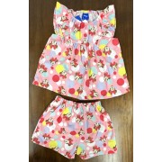 日本童裝 小童服飾  女童 女孩 幼童 童裝 DISNEY MINNIE 米妮  荷葉袖 短褲套裝 90碼 18-24個月
